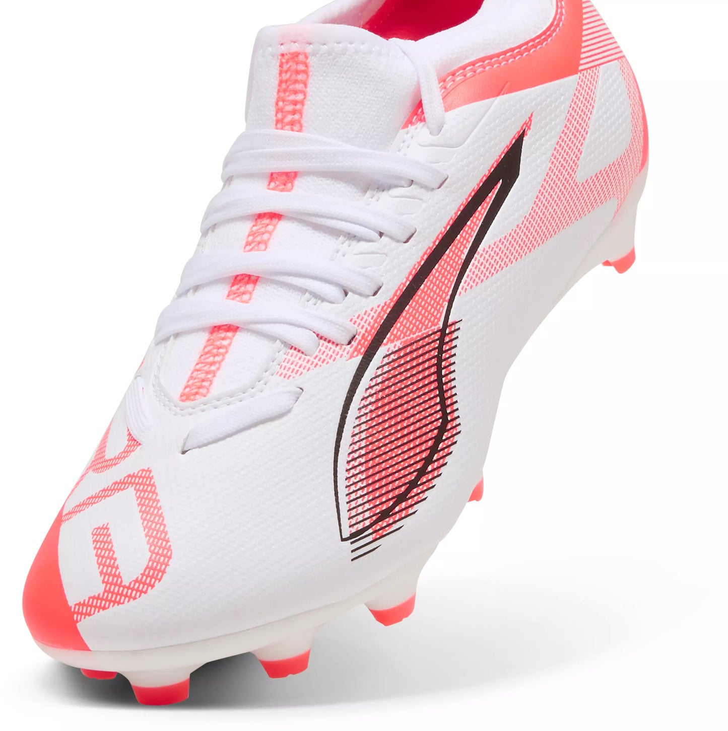 Puma Ultra 5 Match Junior FG Firm Ground Soccer Cleat - White/Black/Glowing Red