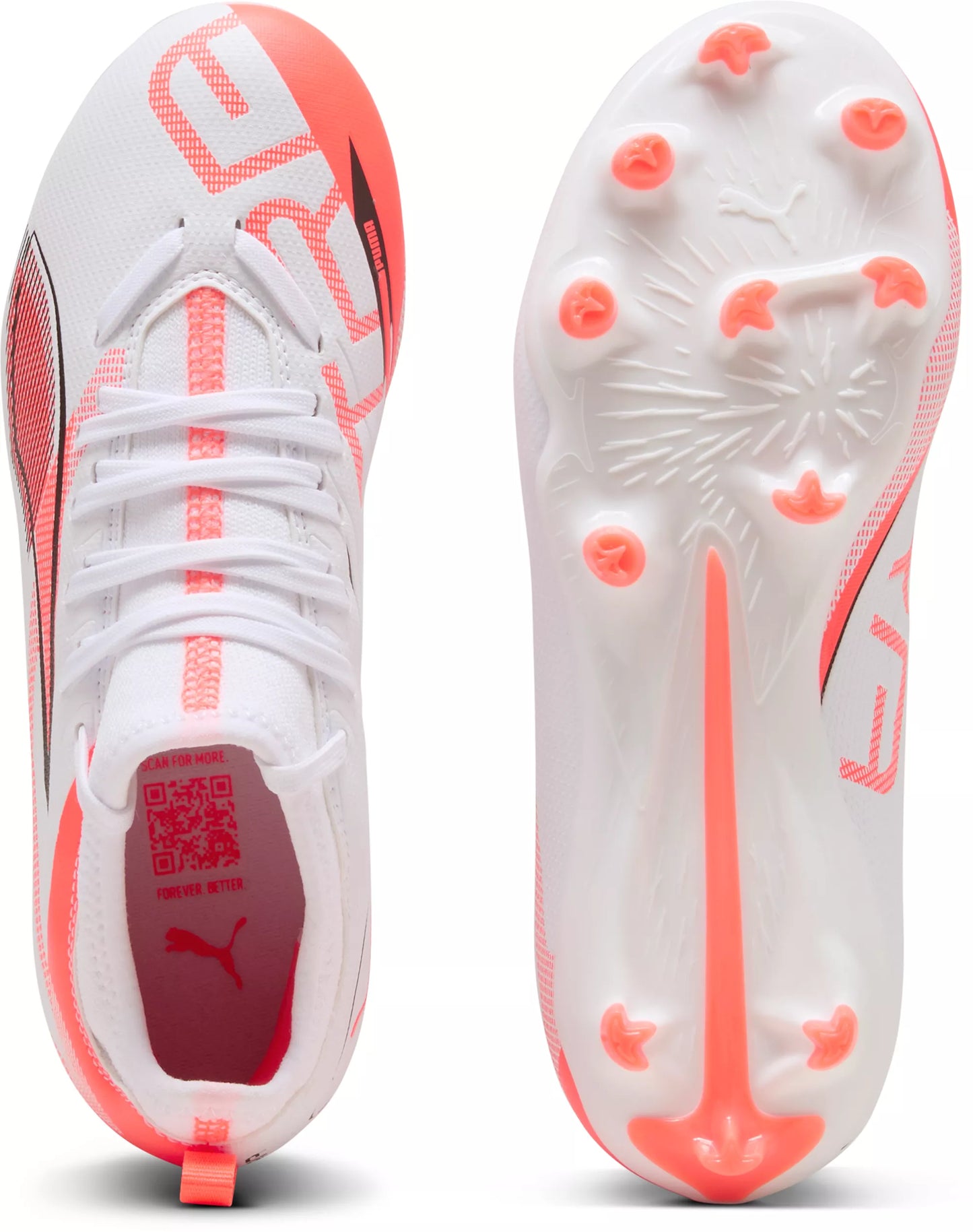 Puma Ultra 5 Match Junior FG Firm Ground Soccer Cleat - White/Black/Glowing Red