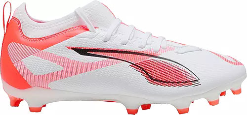 Puma Ultra 5 Match Junior FG Firm Ground Soccer Cleat - White/Black/Glowing Red