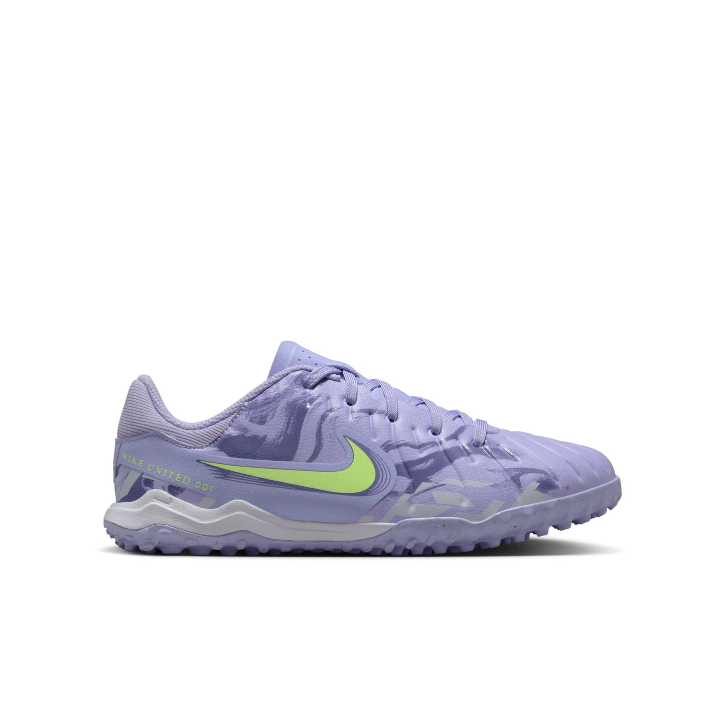 Nike United Junior Tiempo Legend 10 Academy TF Turf Soccer Cleat - Purple Agate/Barely Volt