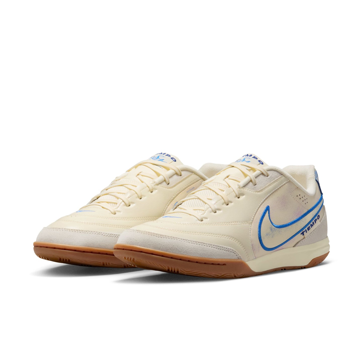 Nike Tiempo Streetgato PRM IC Indoor Soccer Shoe - Coconut Milk/Gum Medium Brown/Blue Crystal