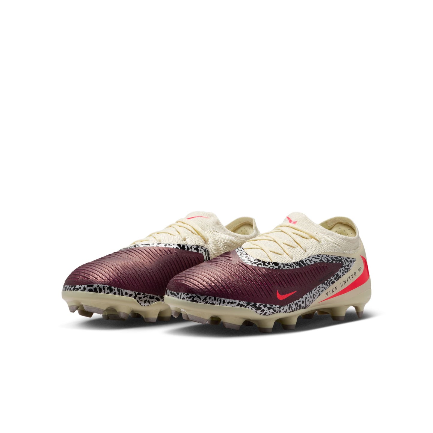Nike United Junior Phantom 6 Low Pro Big Kids' FG/MG Firm Ground Soccer Cleats - Burgundy Crush/University Red-Fossil