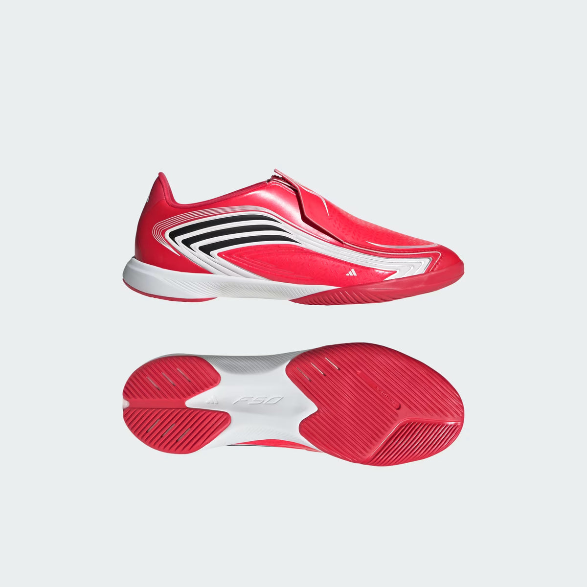 Adidas F50 Messi League Laceless Indoor Soccer Shoes Kids - Lucid Red / Core Black / Pure Ruby