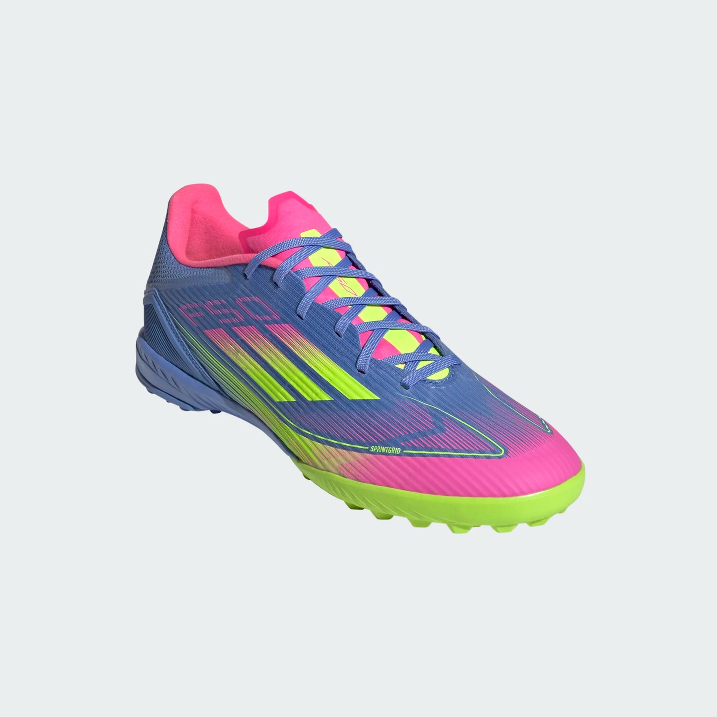 Adidas F50 League TF Turf Soccer Cleat - Blue Fusion/Lucid Lemon/Lucid Pink