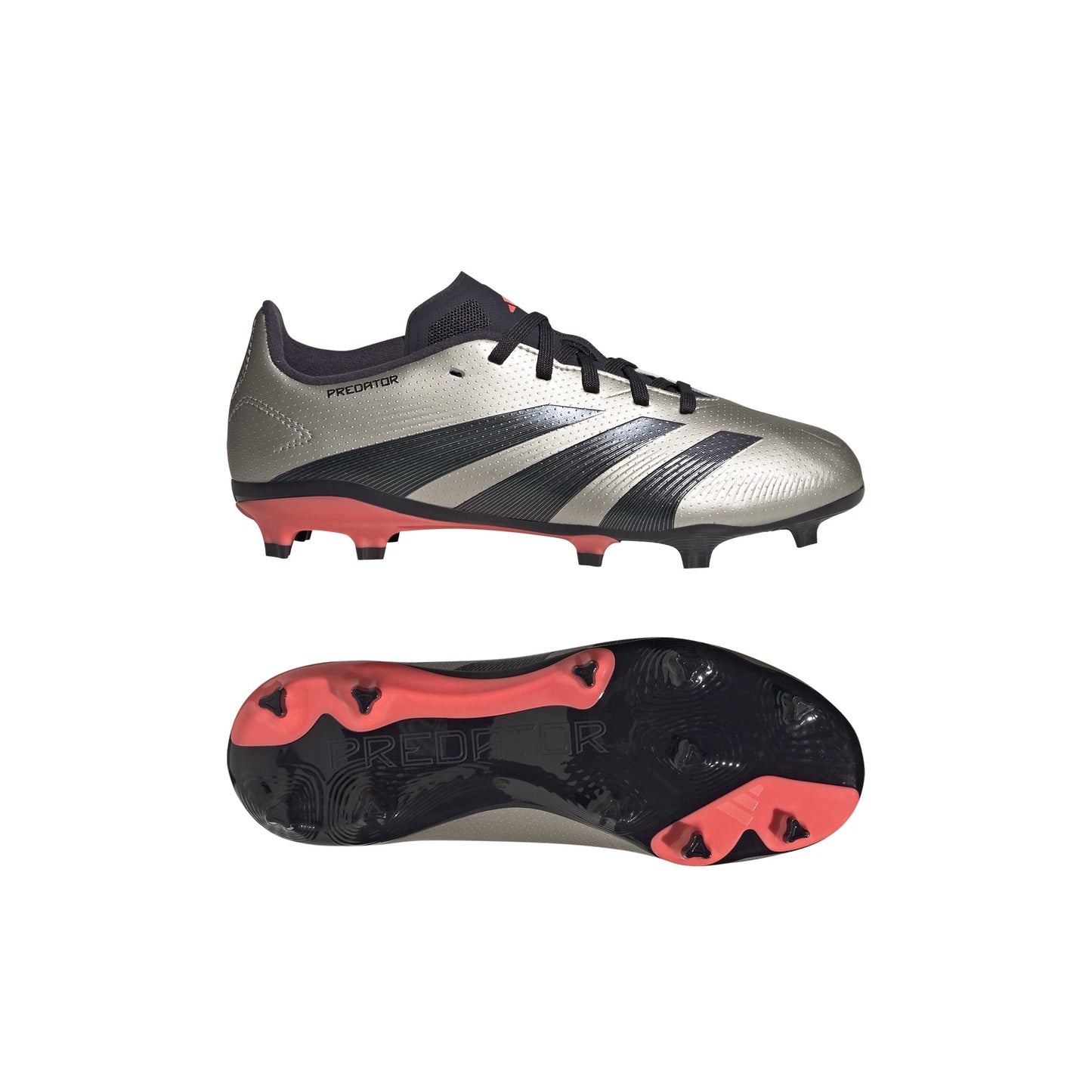 Adidas Junior Predator League Low FG Firm Ground Soccer Cleat - Platinum Metallic/Aurora Black/Turbo