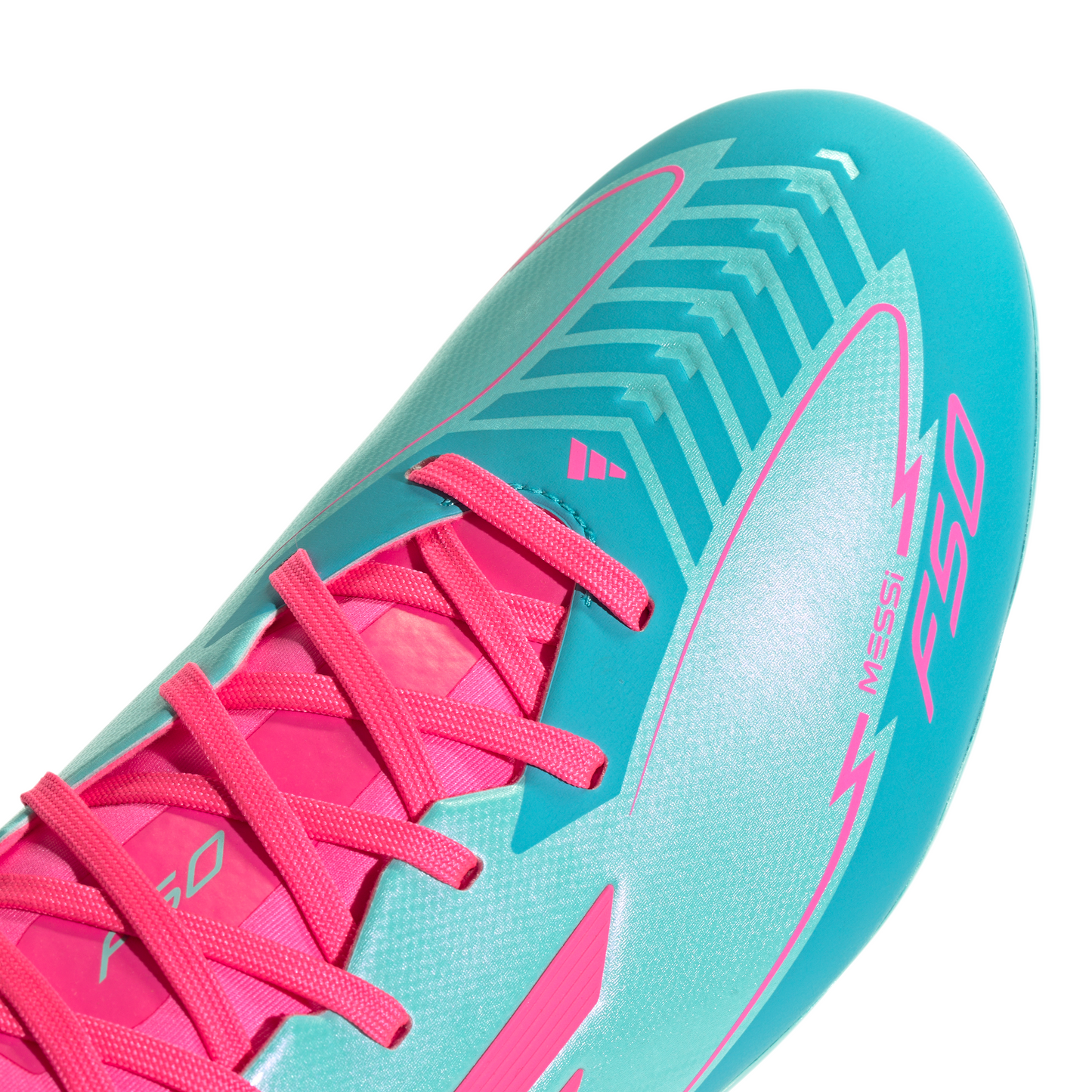 Adidas Messi F50 League FG Firm Ground Soccer Cleat - Flash Aqua/Lucid Pink /Lucid Cyan