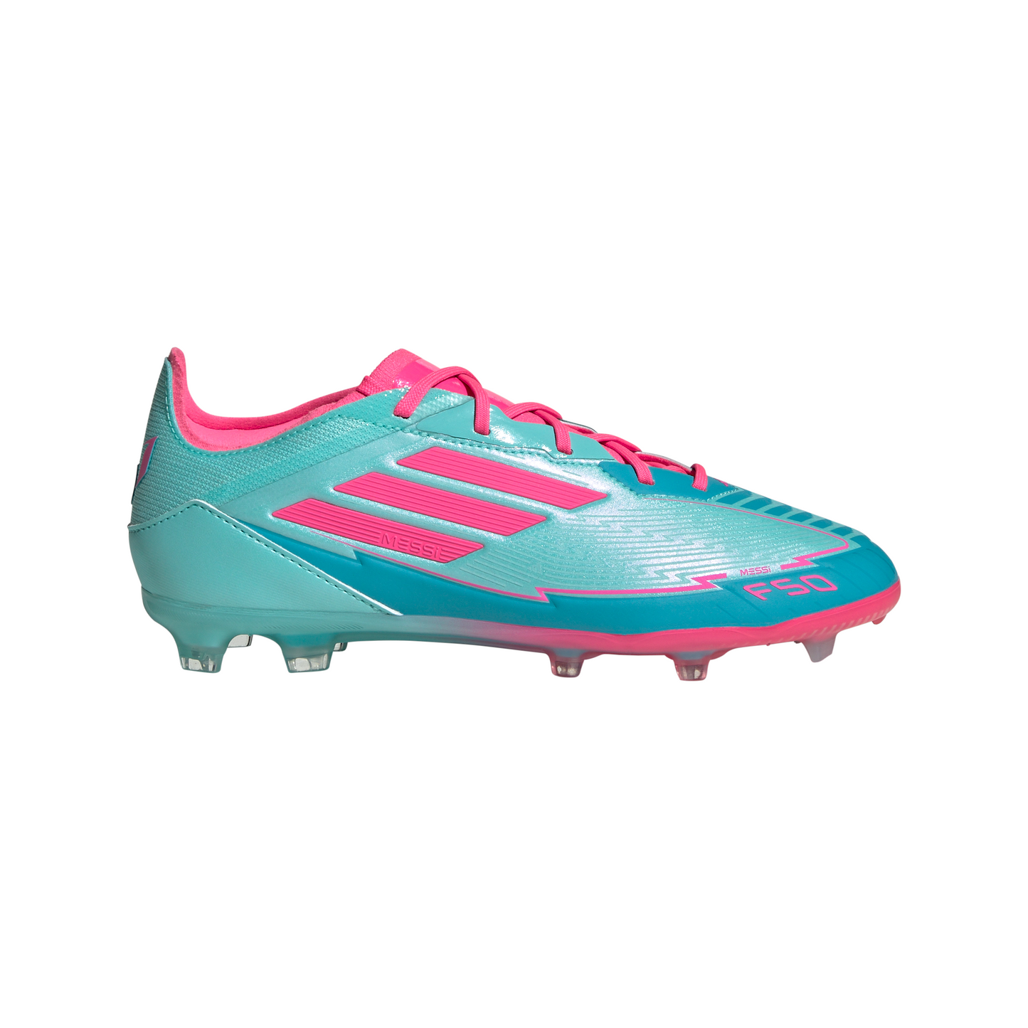Adidas F50 Elite Messi Junior FG Firm Ground Soccer Cleats- Flash Aqua/Lucid Pink/Lucid Cyan