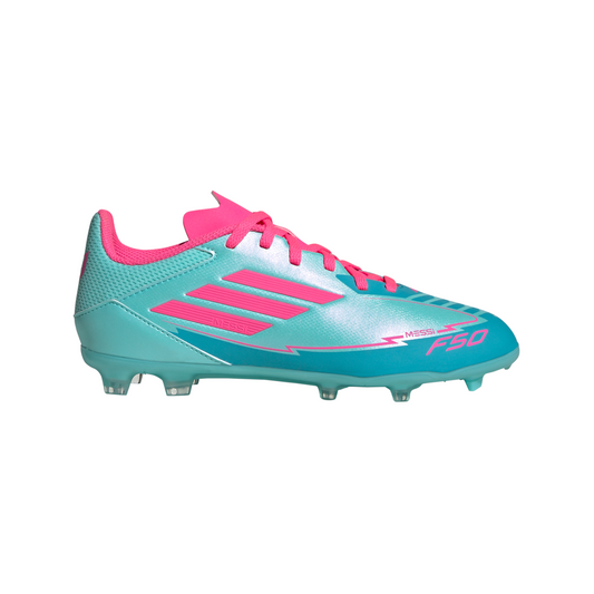 Adidas Junior Messi F50 League FG Firm Ground Soccer Cleat - Flash Aqua/Lucid Pink/Lucid Cyan