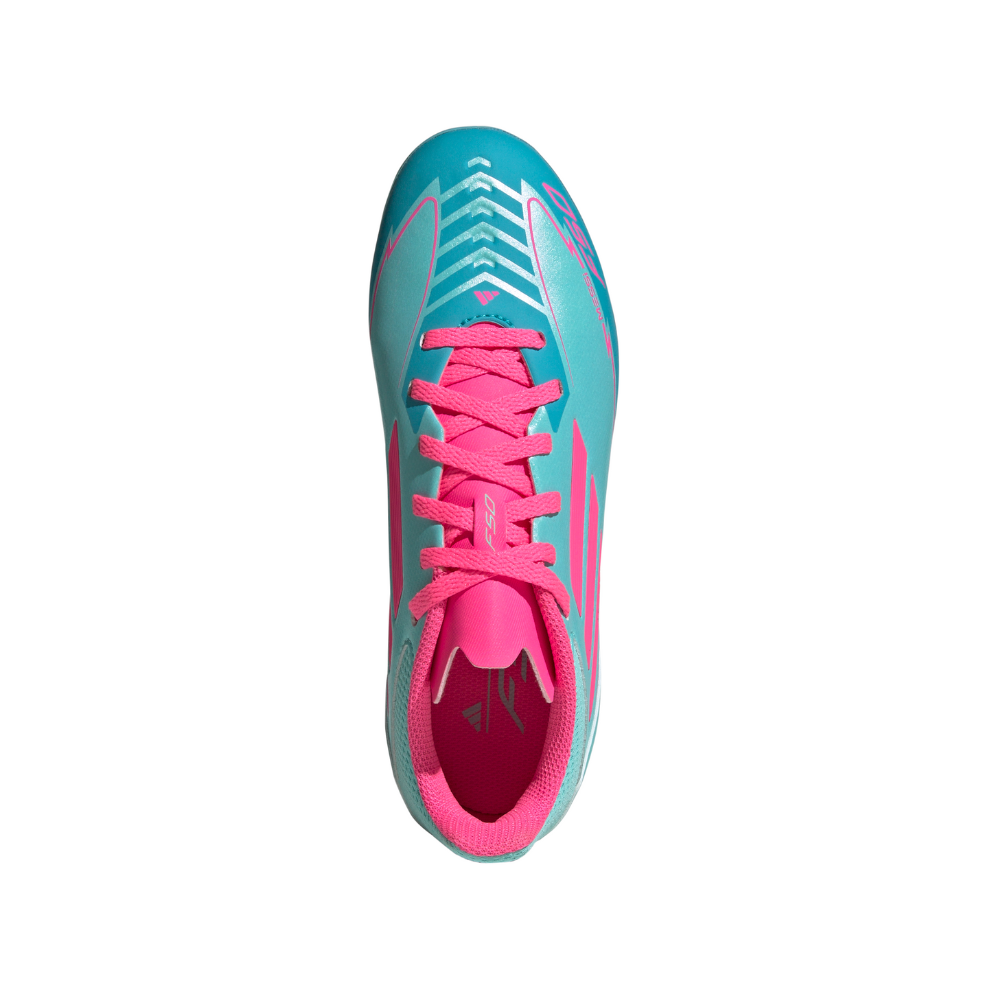 Adidas Junior Messi F50 League FG Firm Ground Soccer Cleat - Flash Aqua/Lucid Pink/Lucid Cyan