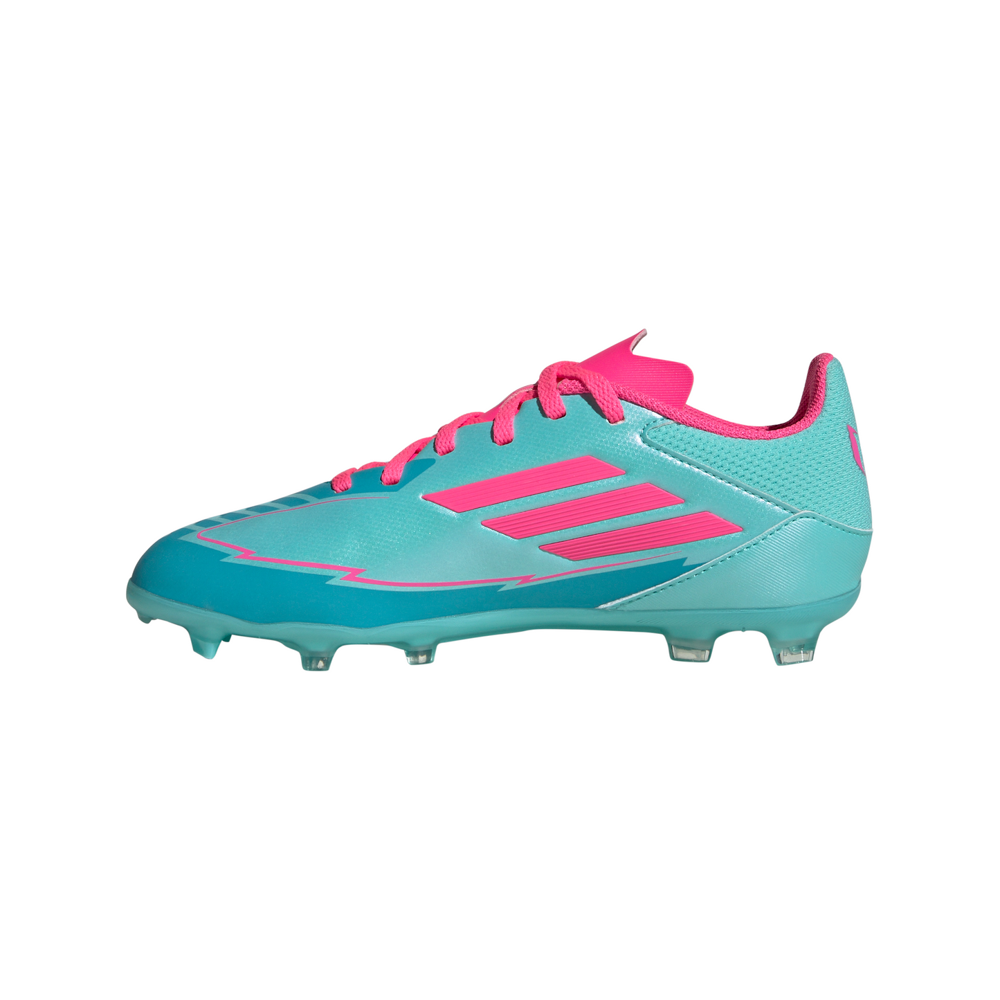 Adidas Junior Messi F50 League FG Firm Ground Soccer Cleat - Flash Aqua/Lucid Pink/Lucid Cyan