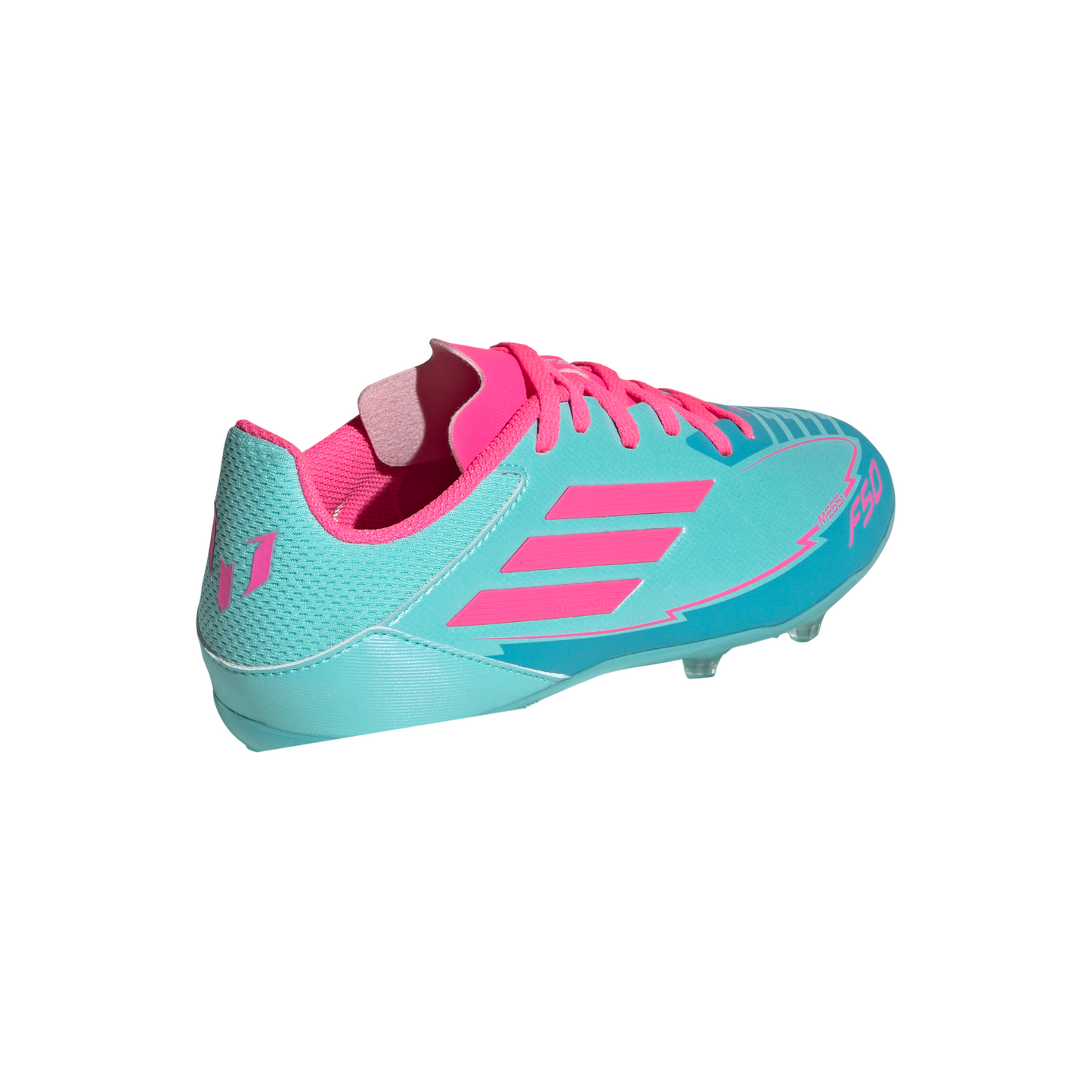Adidas Junior Messi F50 League FG Firm Ground Soccer Cleat - Flash Aqua/Lucid Pink/Lucid Cyan