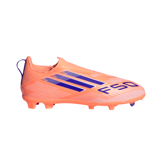 Adidas Junior F50 League Laceless FG Firm Ground Soccer Cleat - Beam Orange/Lucid Blue/Cloud White