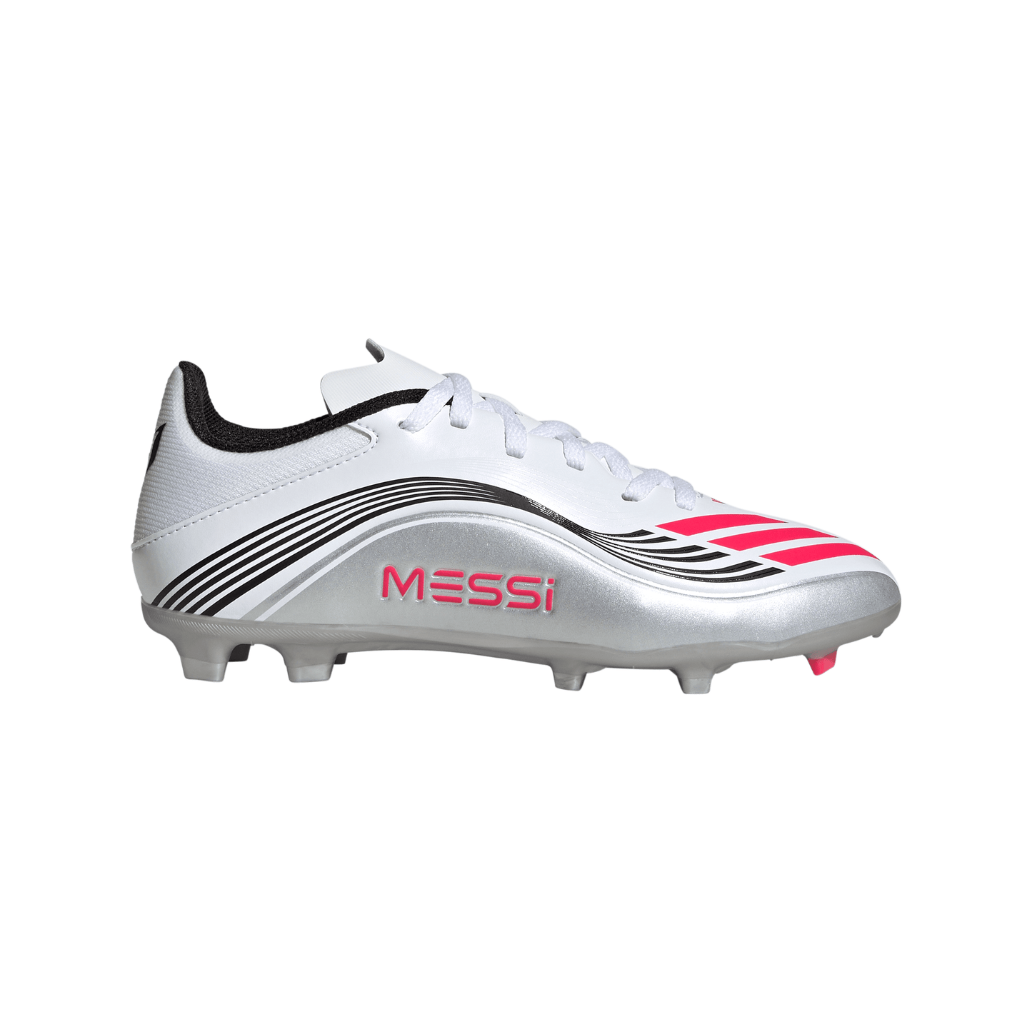 Adidas Junior Messi F50 League FG Firm Ground Soccer Cleat - Cloud White/Lucid Red/Silver Metallic