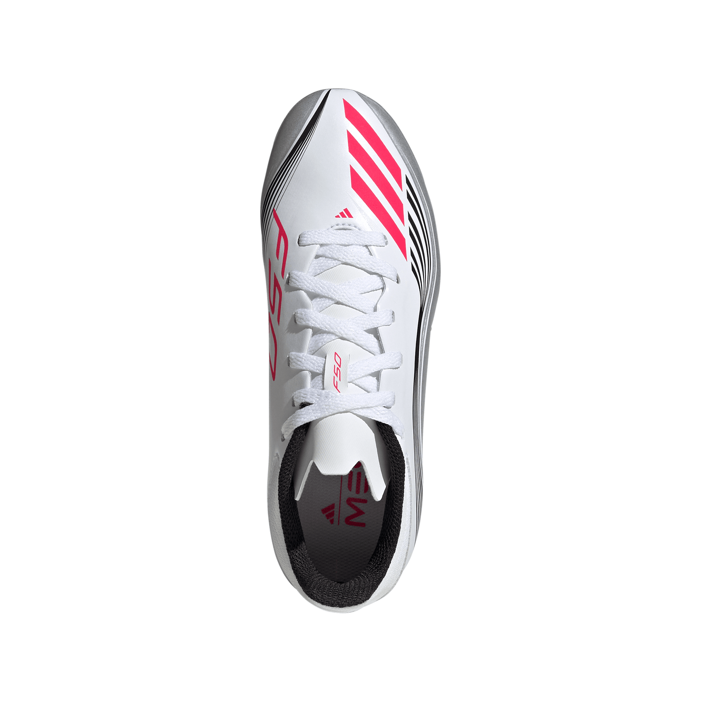 Adidas Junior Messi F50 League FG Firm Ground Soccer Cleat - Cloud White/Lucid Red/Silver Metallic
