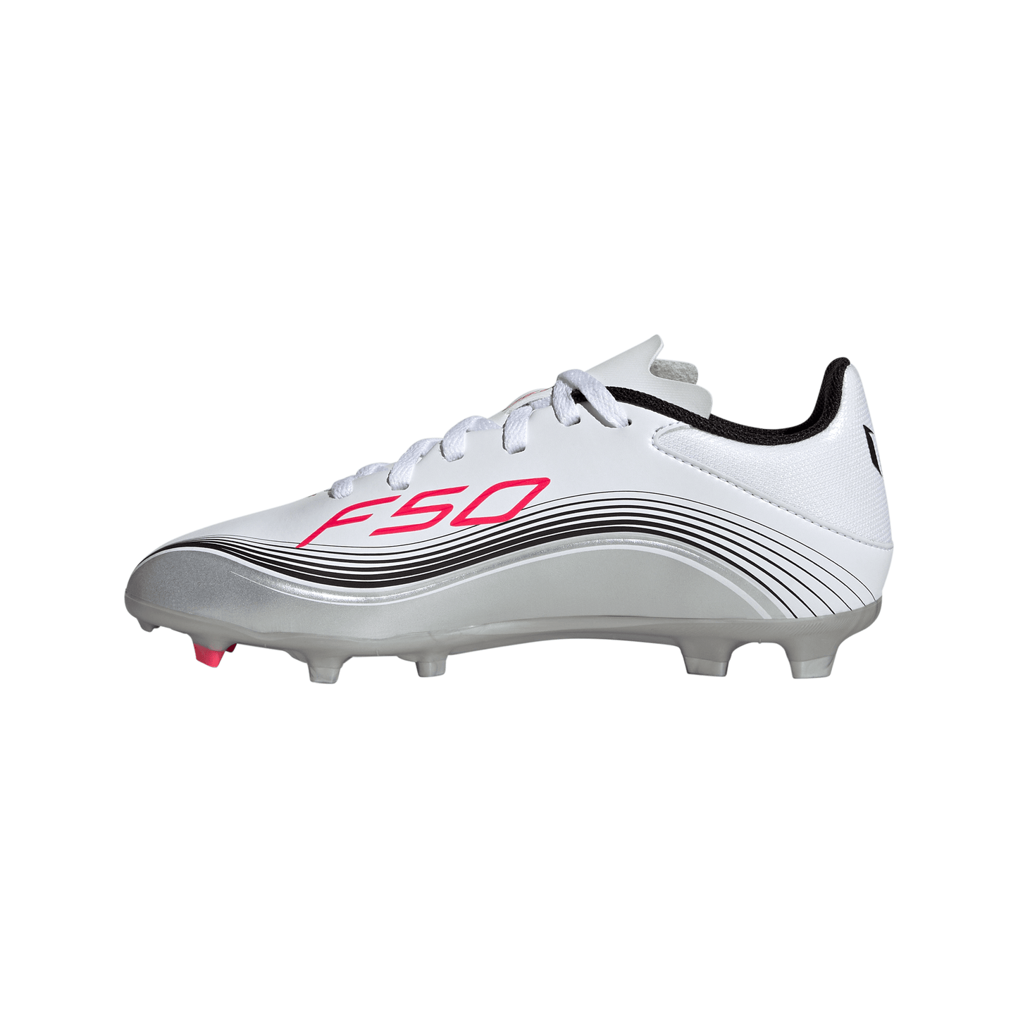 Adidas Junior Messi F50 League FG Firm Ground Soccer Cleat - Cloud White/Lucid Red/Silver Metallic