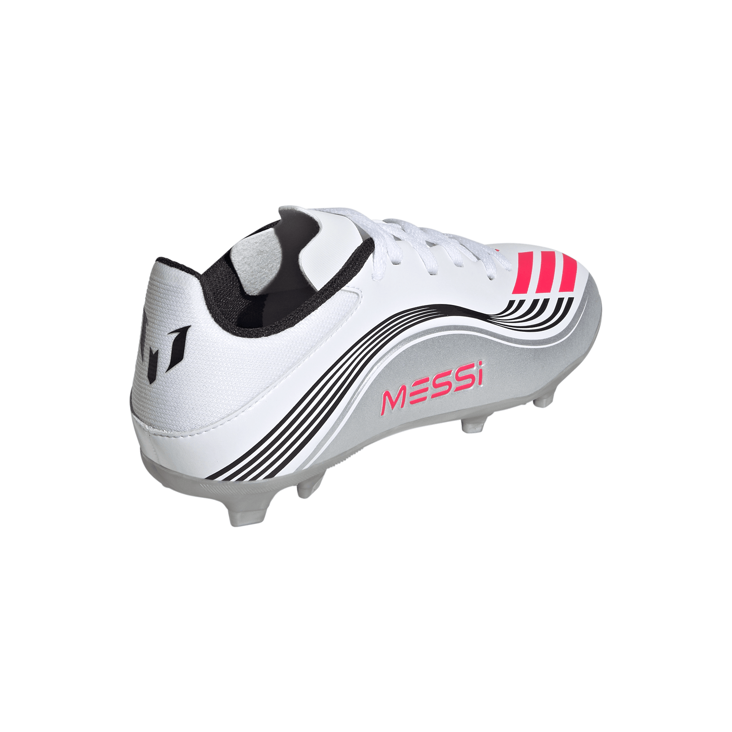 Adidas Junior Messi F50 League FG Firm Ground Soccer Cleat - Cloud White/Lucid Red/Silver Metallic
