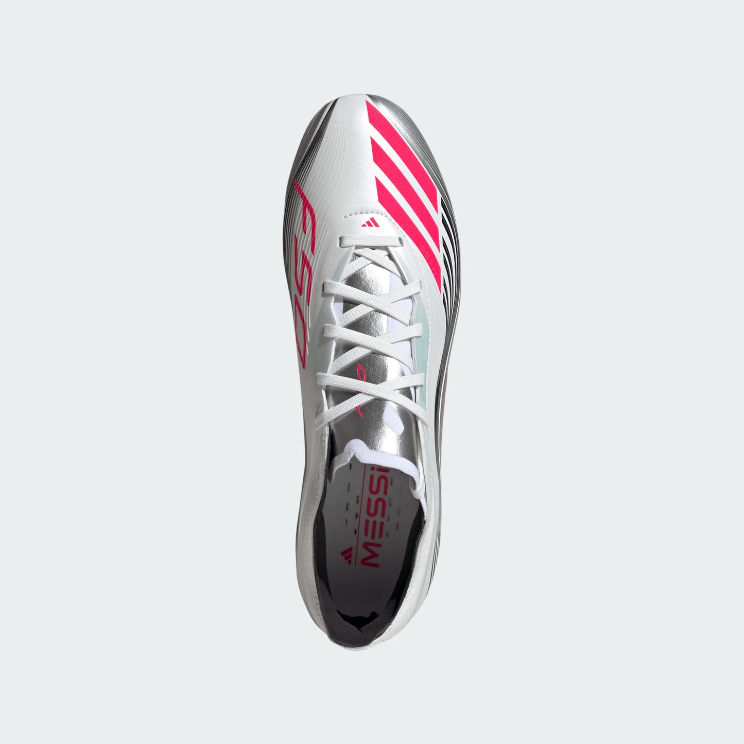 Adidas F50 Messi Pro FG Firm Ground Soccer Cleat - White/Lucid Red/Silver Metallic