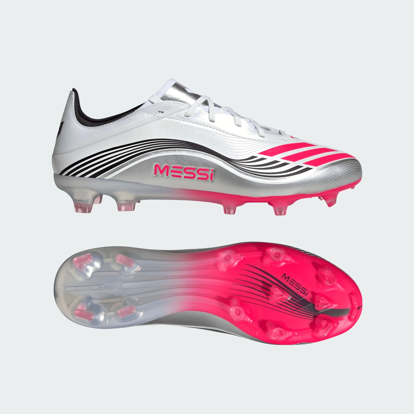 Adidas F50 Messi Pro FG Firm Ground Soccer Cleat - White/Lucid Red/Silver Metallic