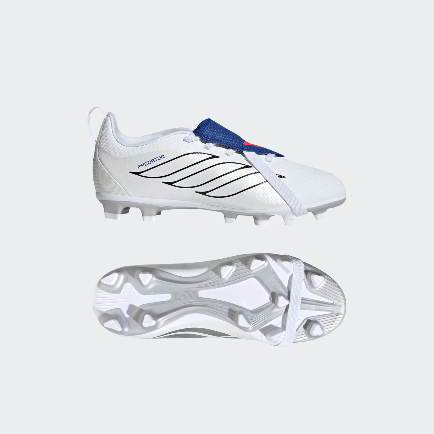 Adidas Junior Predator Club FT EL FG Firm Ground Soccer Cleat - Cloud White/Zero Metallic/Royal Blue