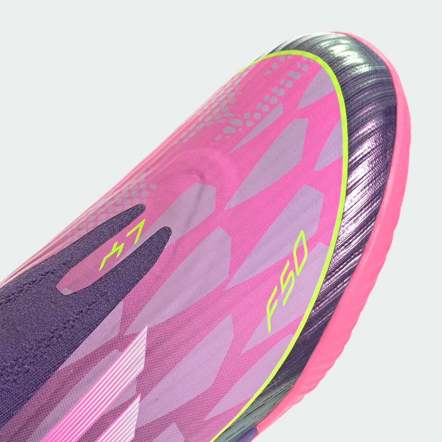 Adidas Junior Lamine Yamal F50 LL Laceless Leagie IN Indoor Soccer Shoe - University Purple/Cloud White/Lucid Lemon