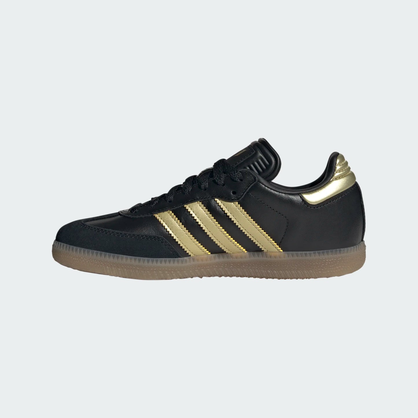 Adidas Junior Samba Messi Indoor Soccer Shoe - Carbon Black/Gold Metallic/Gum