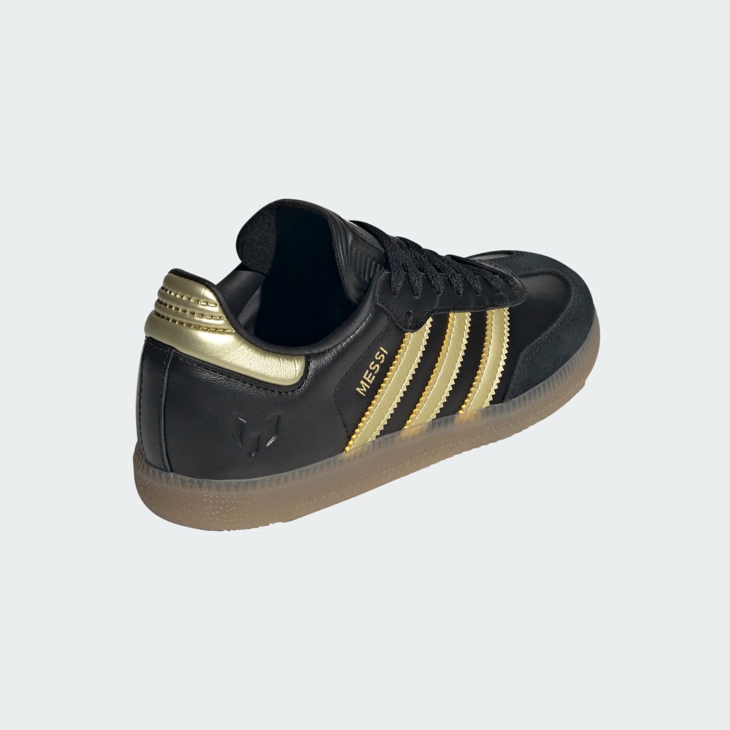Adidas Junior Samba Messi Indoor Soccer Shoe - Carbon Black/Gold Metallic/Gum