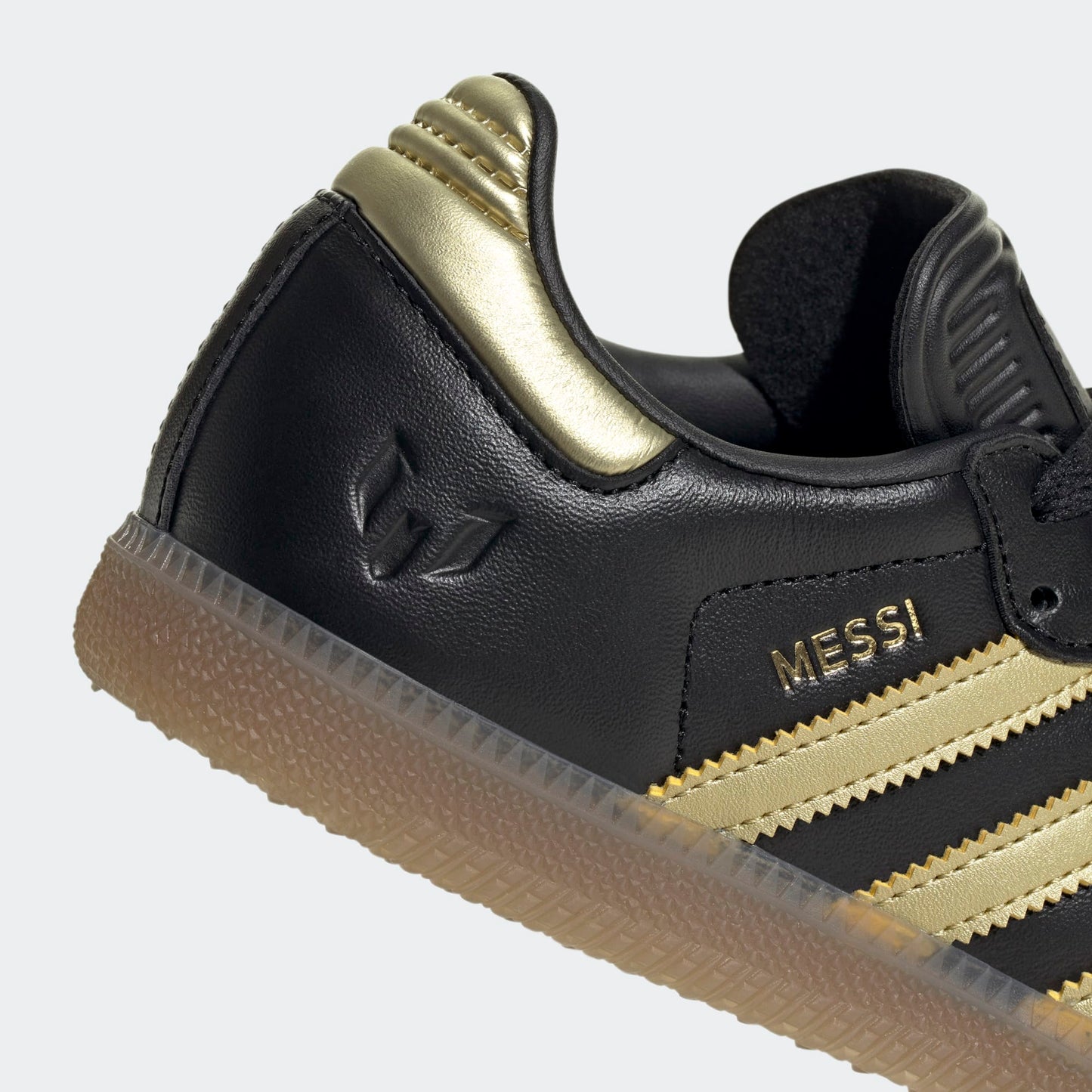 Adidas Junior Samba Messi Indoor Soccer Shoe - Carbon Black/Gold Metallic/Gum