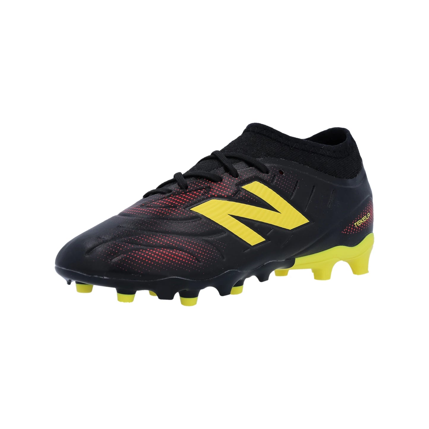 New Balance Junior Tekela Low Laced V5 Team FG Firm Ground Soccer Cleat - Black/Punch Yellow/Fire Cracker