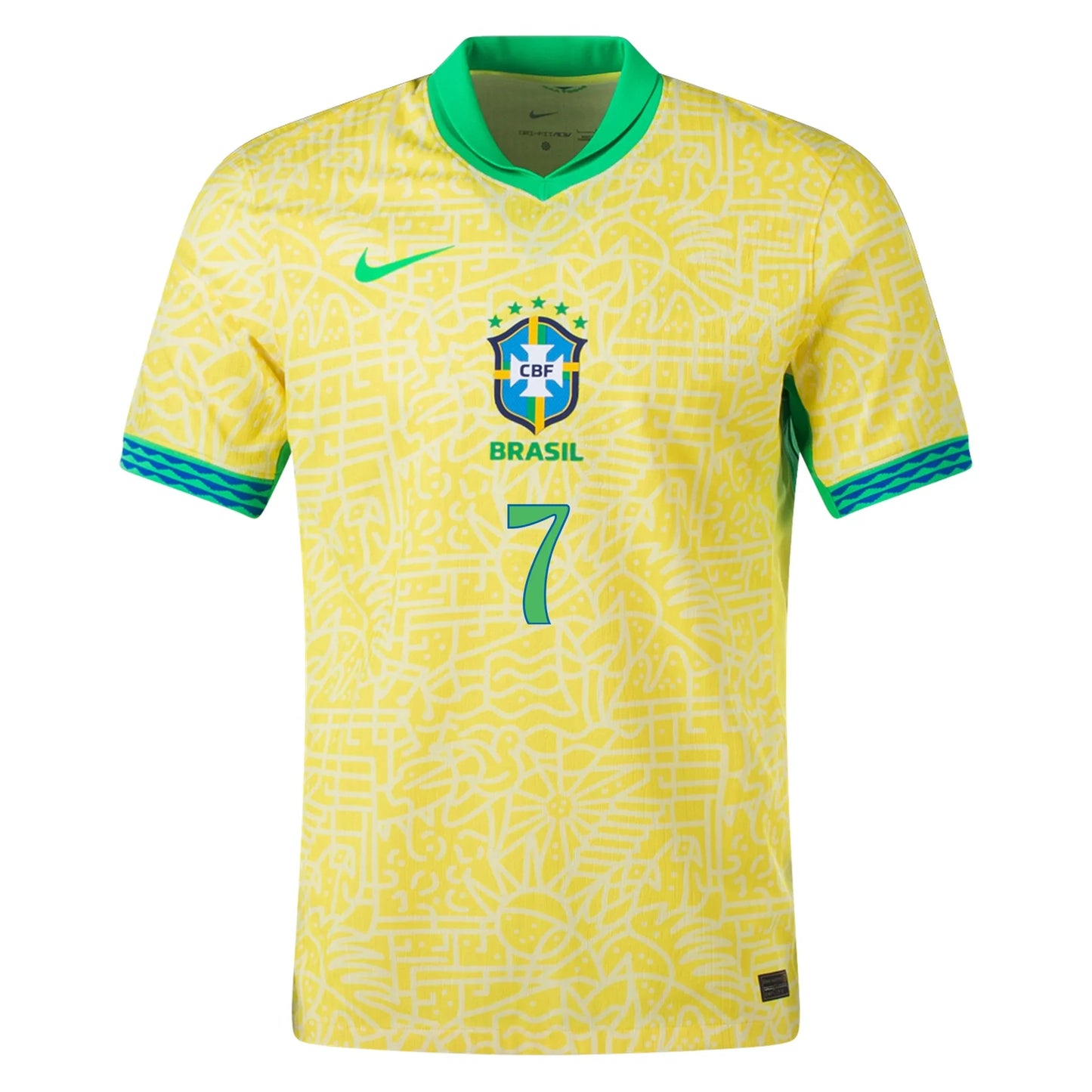Men's Replica Nike Dri-FIT Vini Jr. Brazil 2024 Stadium Home Jersey