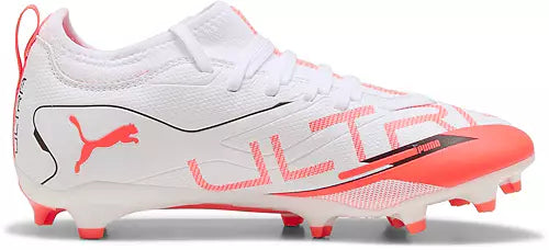 Puma Ultra 5 Junior FG Firm Ground Soccer Cleat - White/Black/Glowing Red