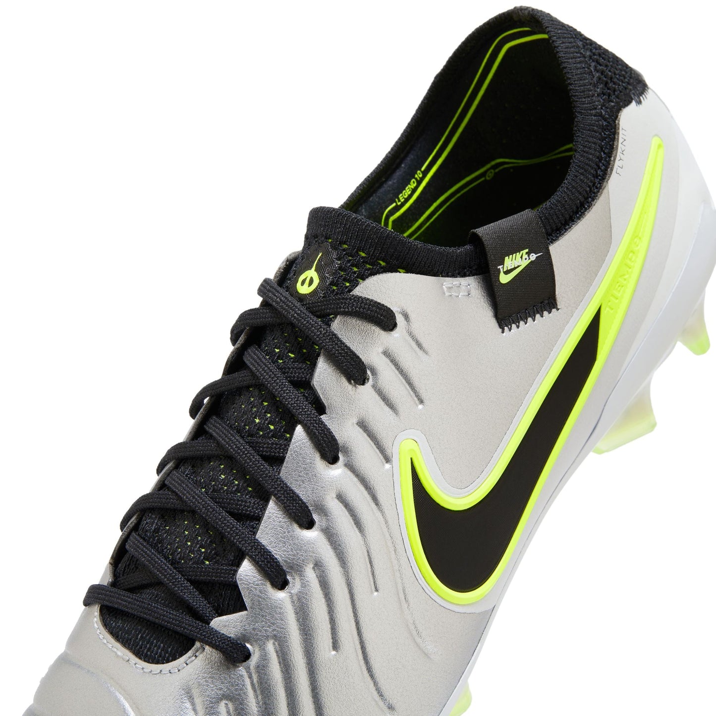 Nike Tiempo Legend 10 Elite FG Firm Ground Soccer Cleat - Metallic Silver/Black/Volt