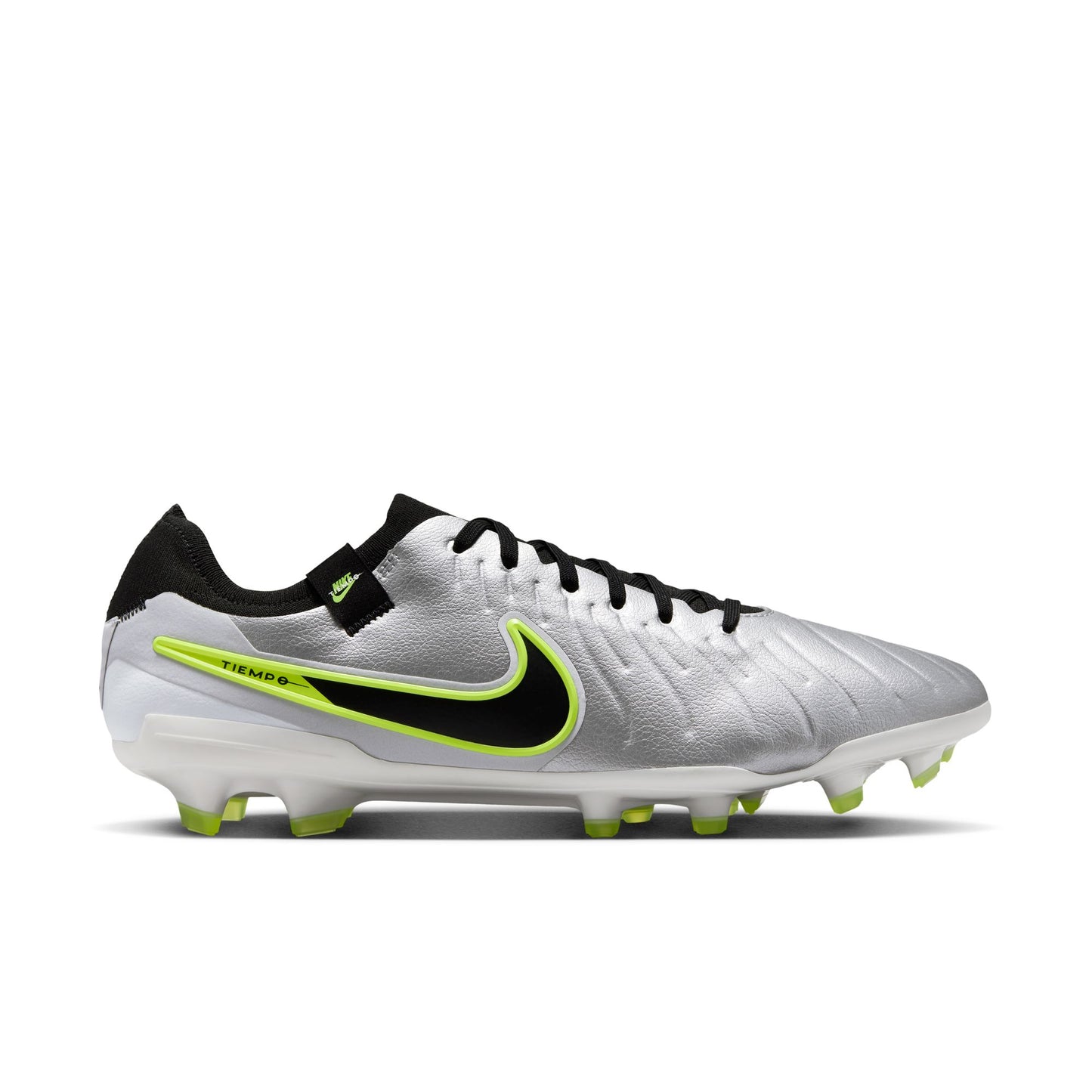 Nike Tiempo Legend 10 Pro FG Firm Ground Soccer Cleat - Metallic Silver/Black/Volt