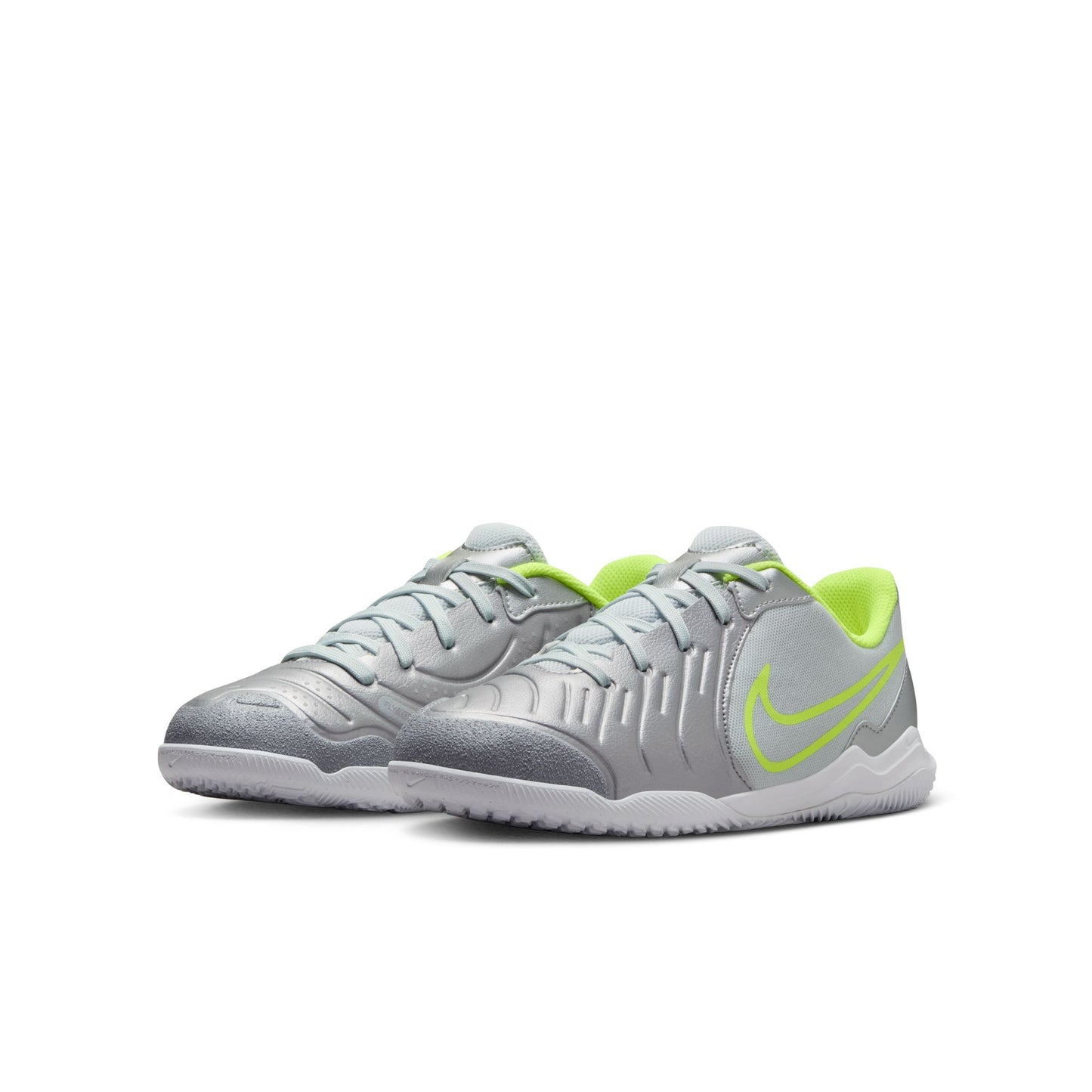 Nike Junior Tiempo Legend 10 Academy IC Indoor Soccer Shoe - Metallic Silver/Black/Volt