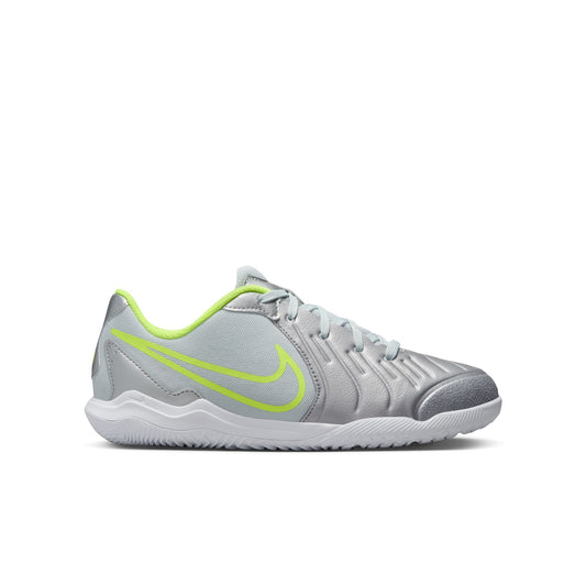 Nike Junior Tiempo Legend 10 Academy IC Indoor Soccer Shoe - Metallic Silver/Black/Volt