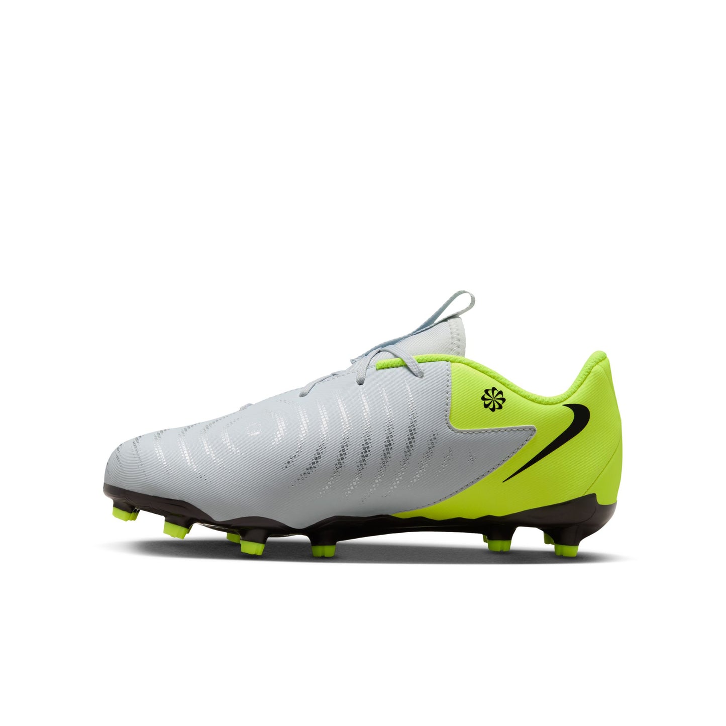 Nike Junior Phantom GX 2 Academy FG Firm Ground Soccer Cleat - Metallic Silver/Black/Volt