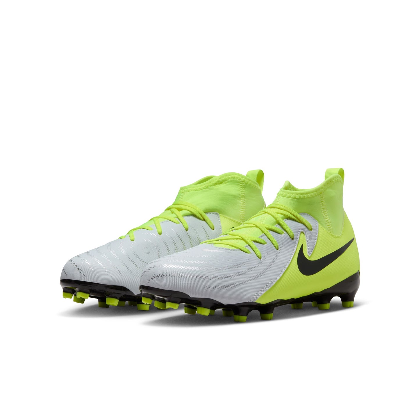 Nike Junior Phantom Luna 2 Academy FG Firm Ground Soccer Cleat - Metallic Silver/Black/Volt