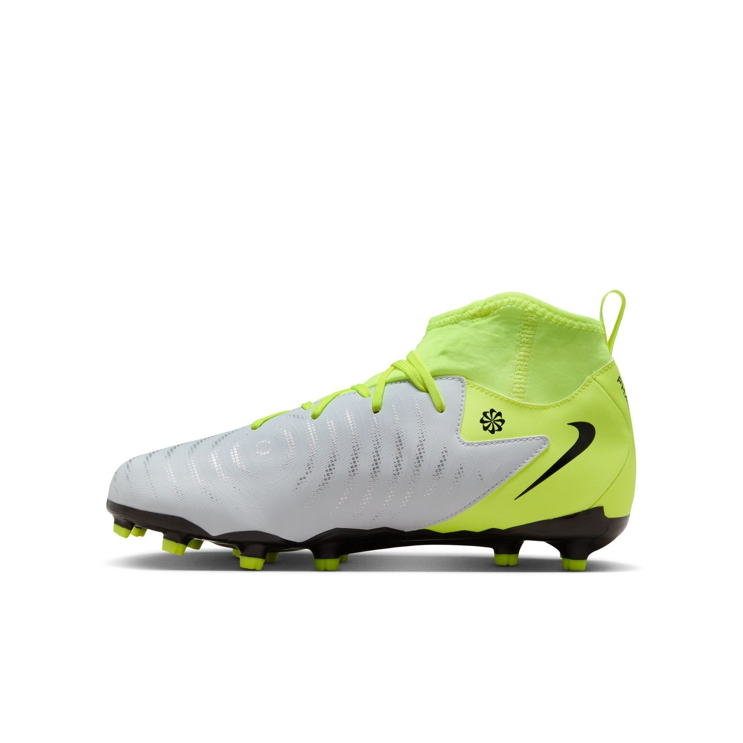 Nike Junior Phantom Luna 2 Academy FG Firm Ground Soccer Cleat - Metallic Silver/Black/Volt