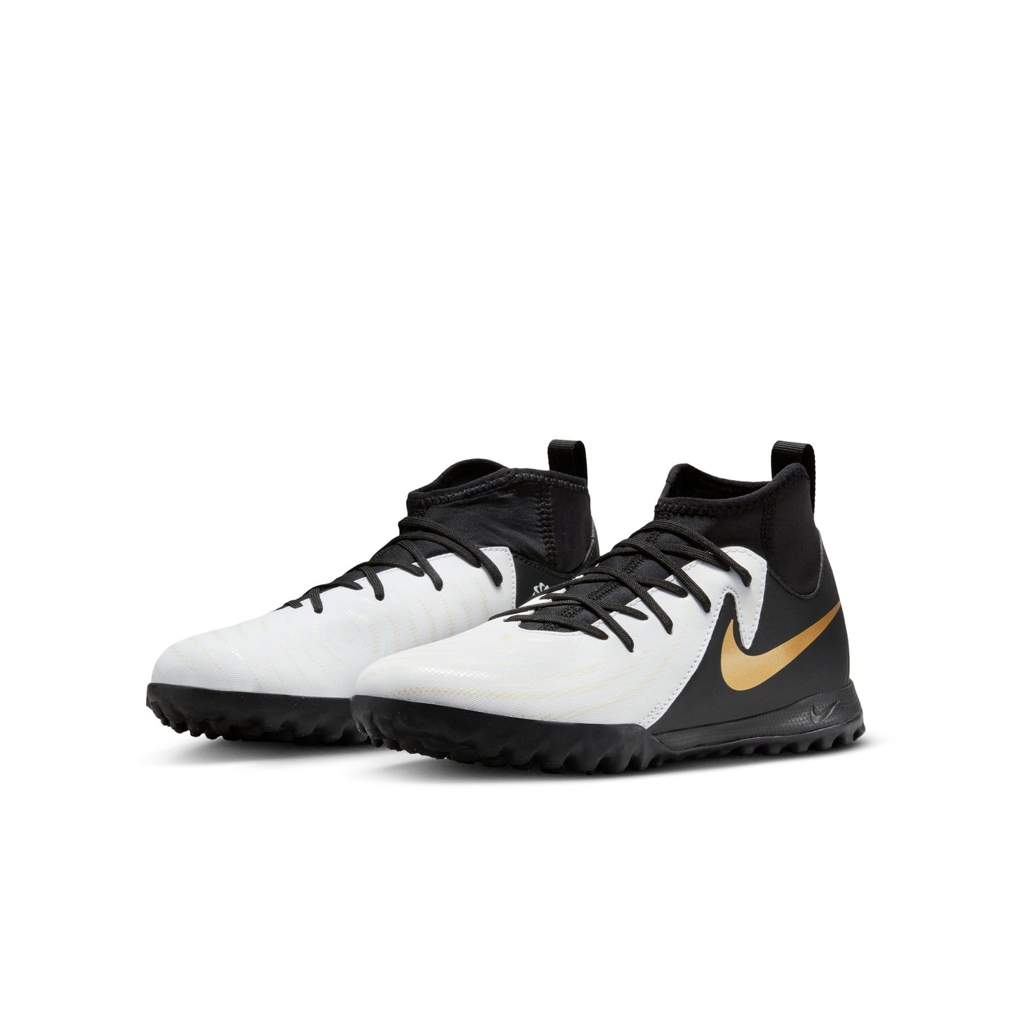 Nike Junior Phantom Luna 2 Academy TF Turf Soccer Cleat - WHITE/BLACK-MTLC GOLD COIN