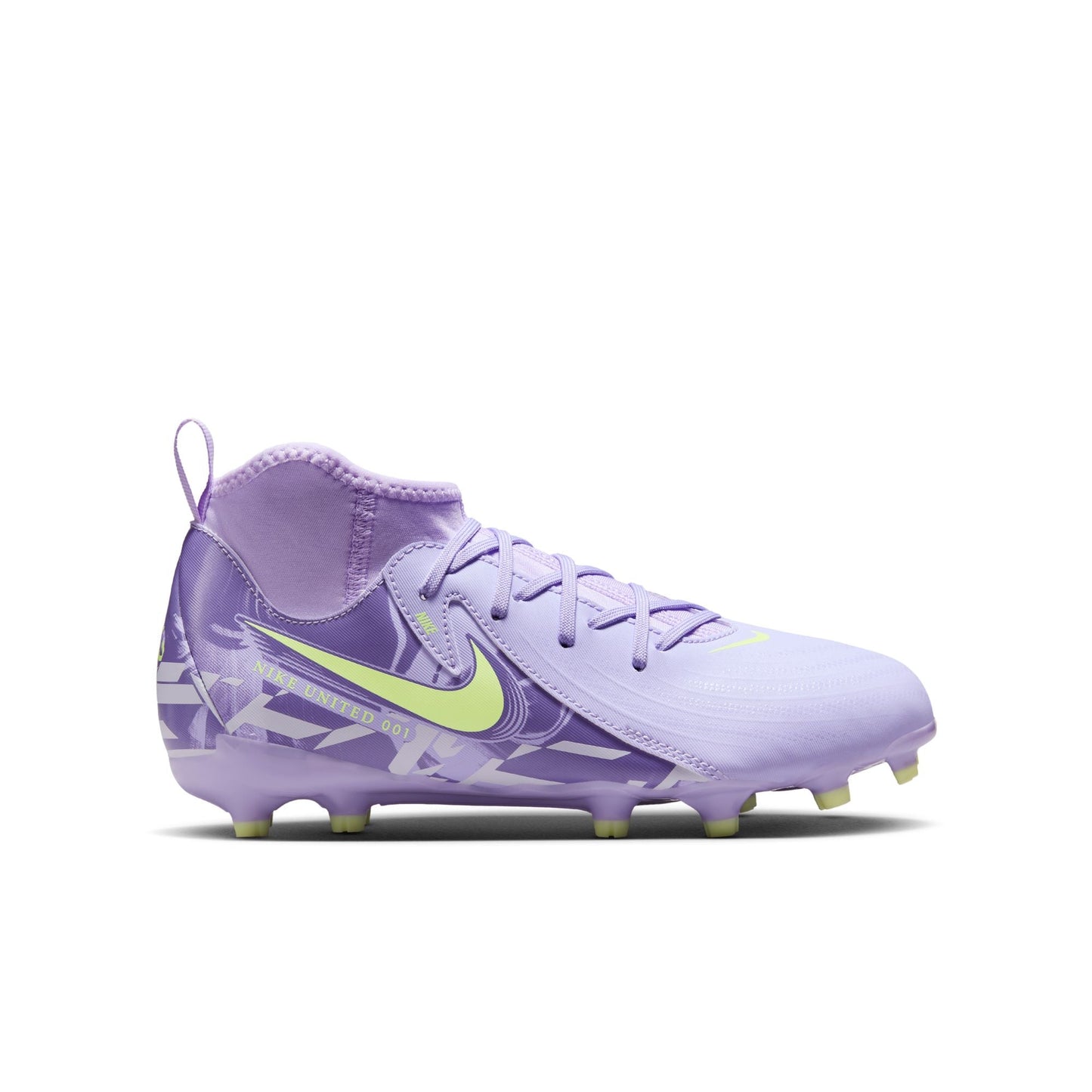 Nike United Junior Phantom Luna II Academy FG Firm Ground Soccer Cleat -Purple Agate/Barely Volt