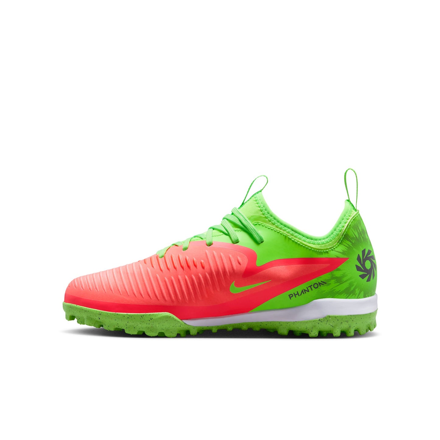 Nike Junior Phantom 6 Low Academy Erling Haaland TF Turf Soccer Cleat  -Hot Punch/Black/Green Strike