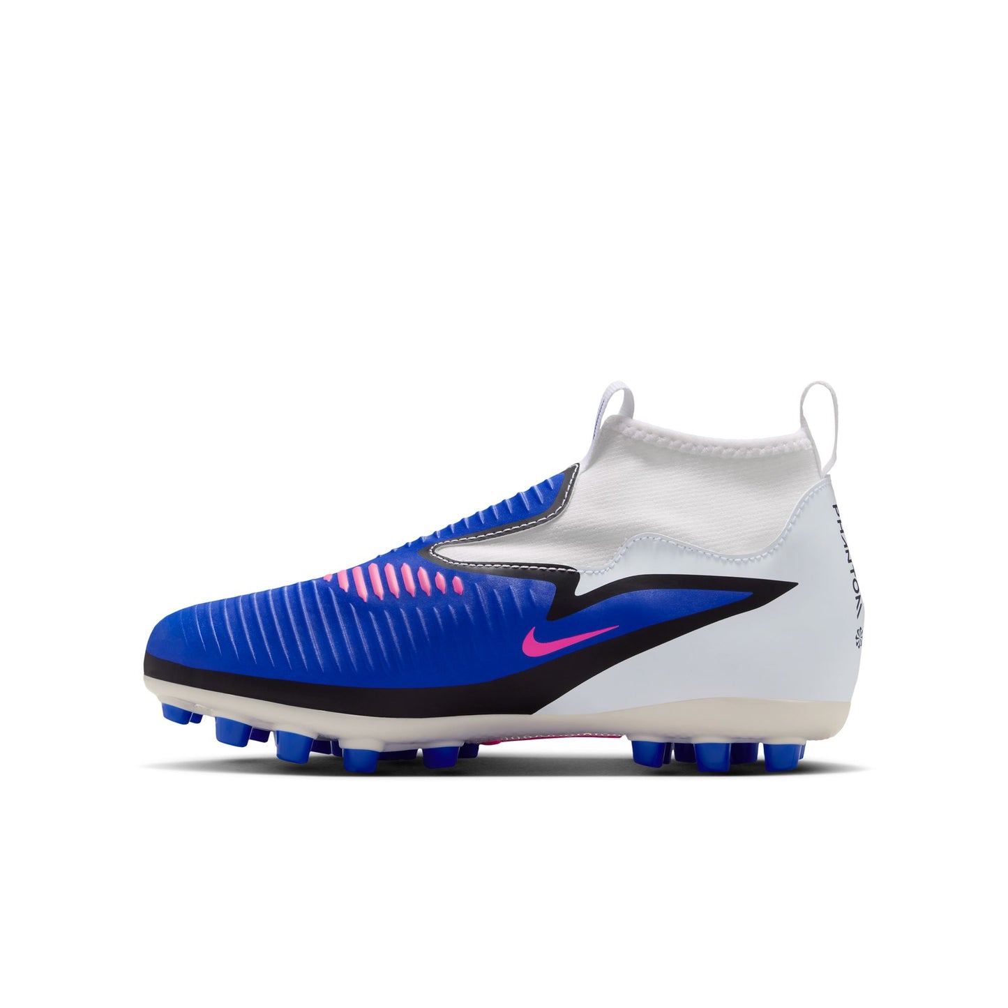 Nike Junior Phantom 6 High Academy FG Firm Ground Soccer Cleat - Racer Blue/Pink Blast/White