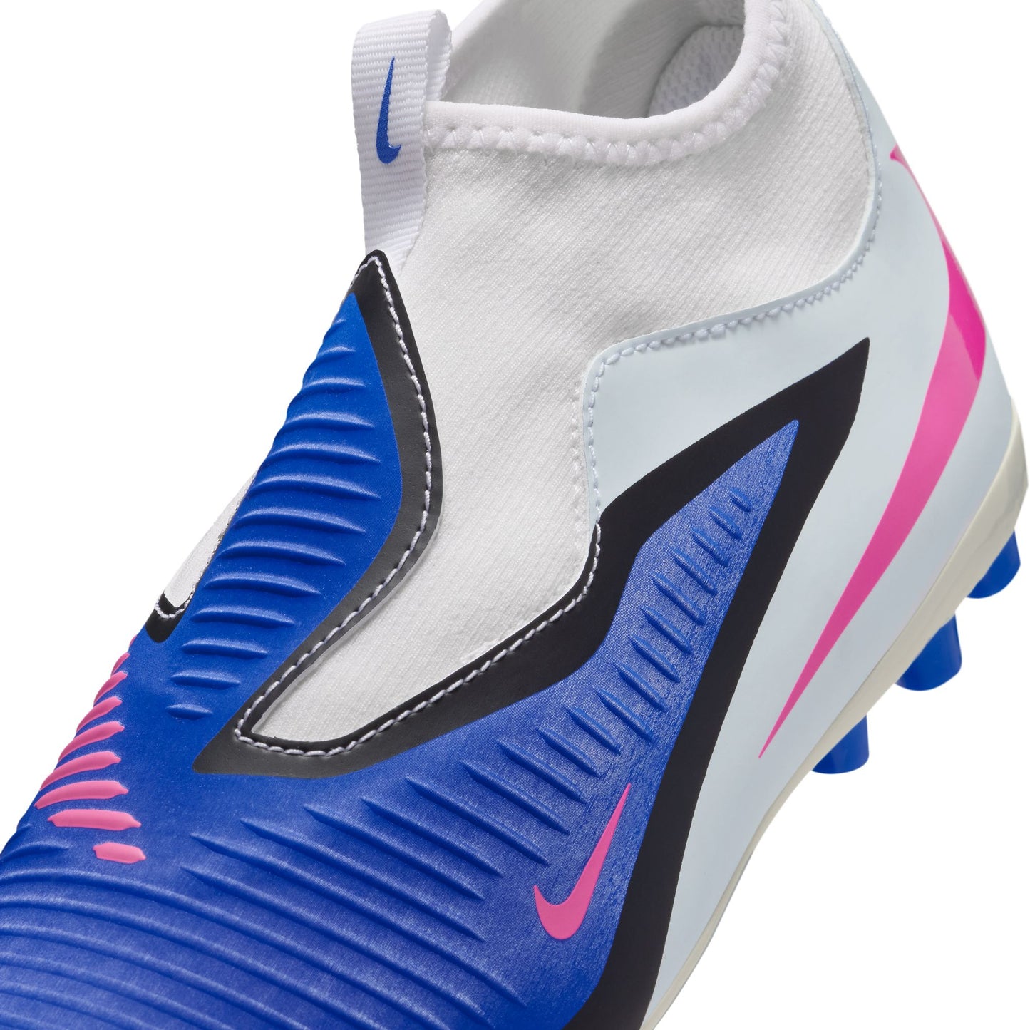 Nike Junior Phantom 6 High Academy FG Firm Ground Soccer Cleat - Racer Blue/Pink Blast/White