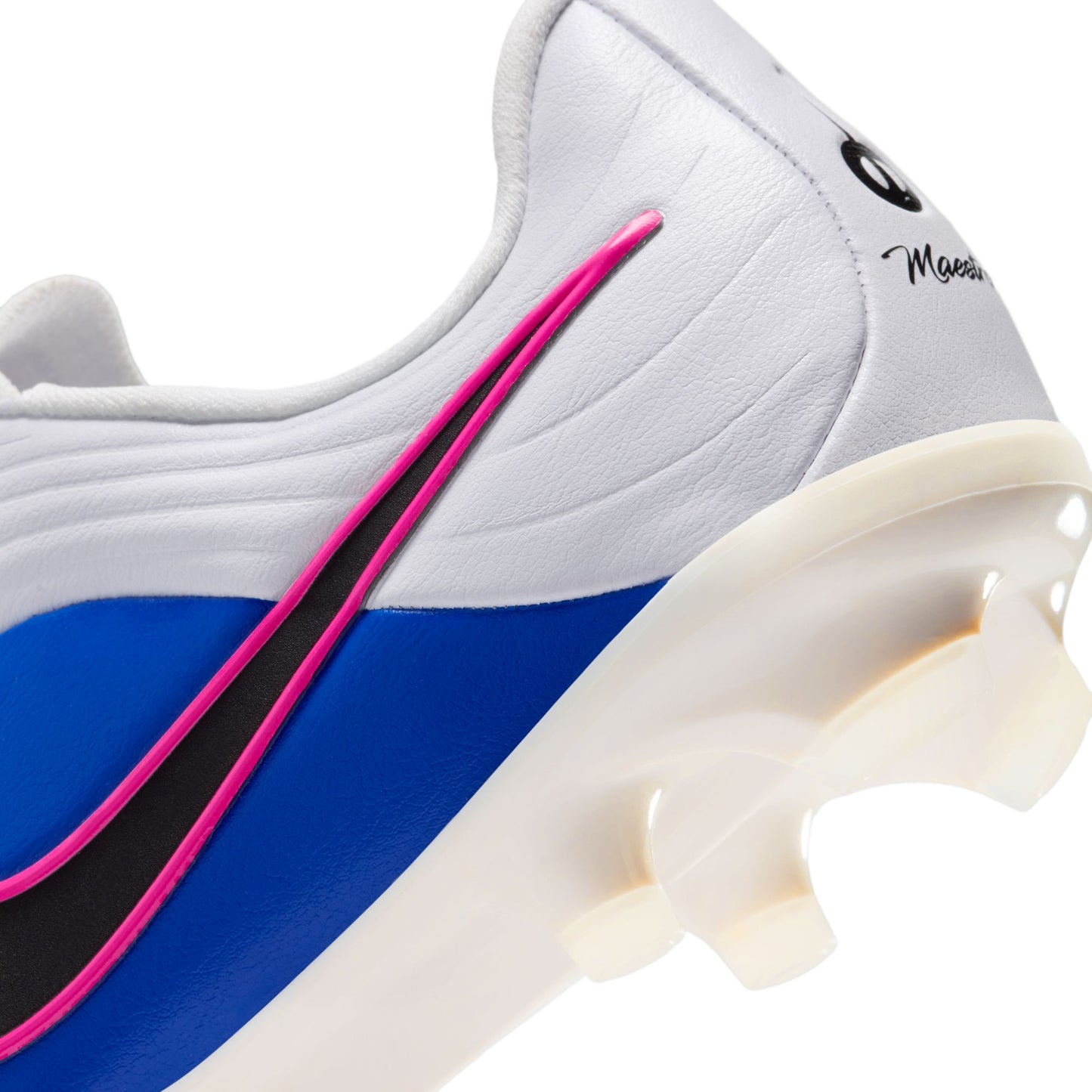 Nike Junior Tiempo Maestro Academy FG Firm Ground Soccer Cleat - White/Black/Racer Blue/Pink Blast