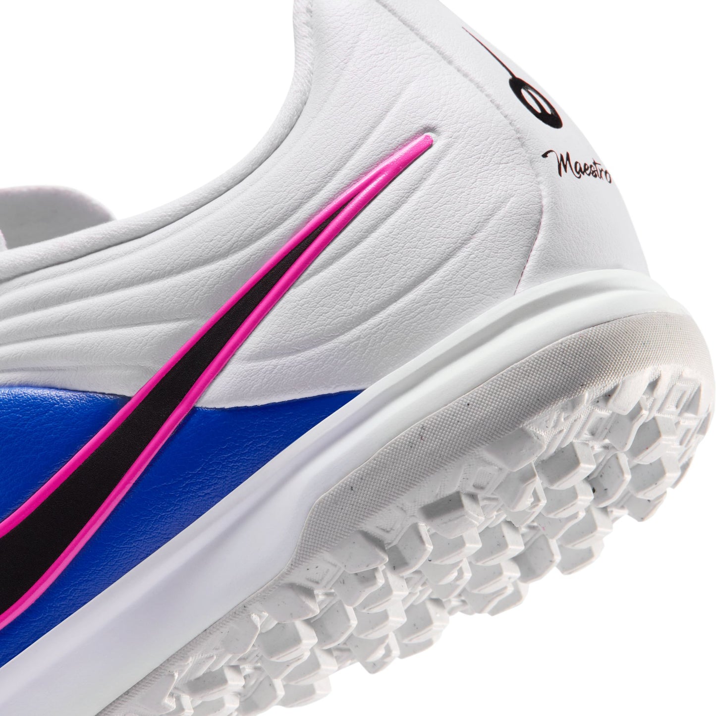 Nike Junior Tiempo Maestro Academy TF Turf Soccer Cleat - White/Black/Racer Blue/Pink Blast