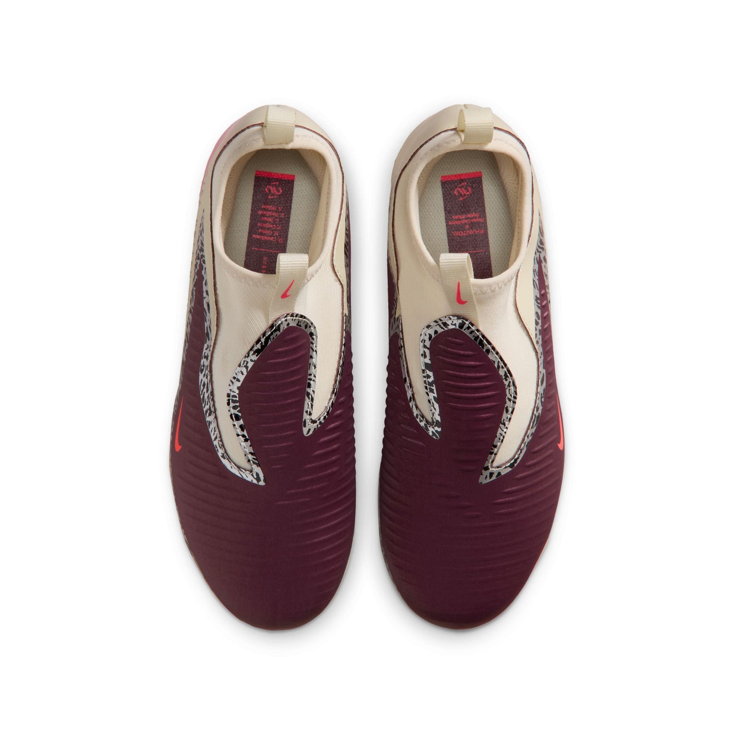 Nike United Junior Phantom 6 High Academy FG Firm Ground Soccer Cleats - Burgundy Crush/University Red-Fossil