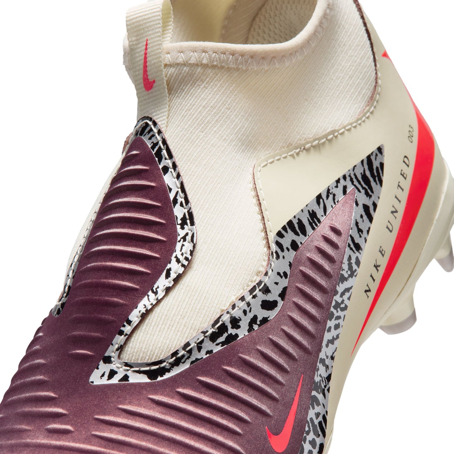 Nike United Junior Phantom 6 High Academy FG Firm Ground Soccer Cleats - Burgundy Crush/University Red-Fossil