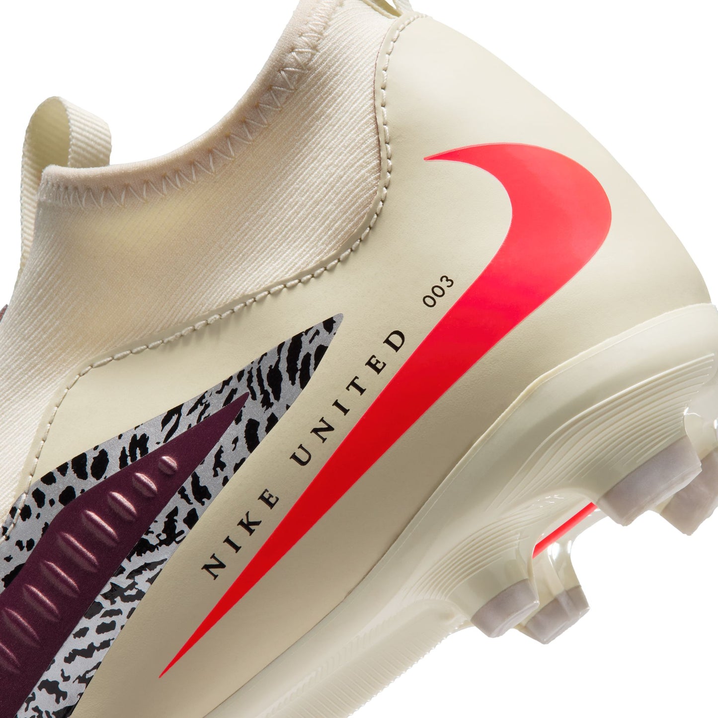 Nike United Junior Phantom 6 High Academy FG Firm Ground Soccer Cleats - Burgundy Crush/University Red-Fossil