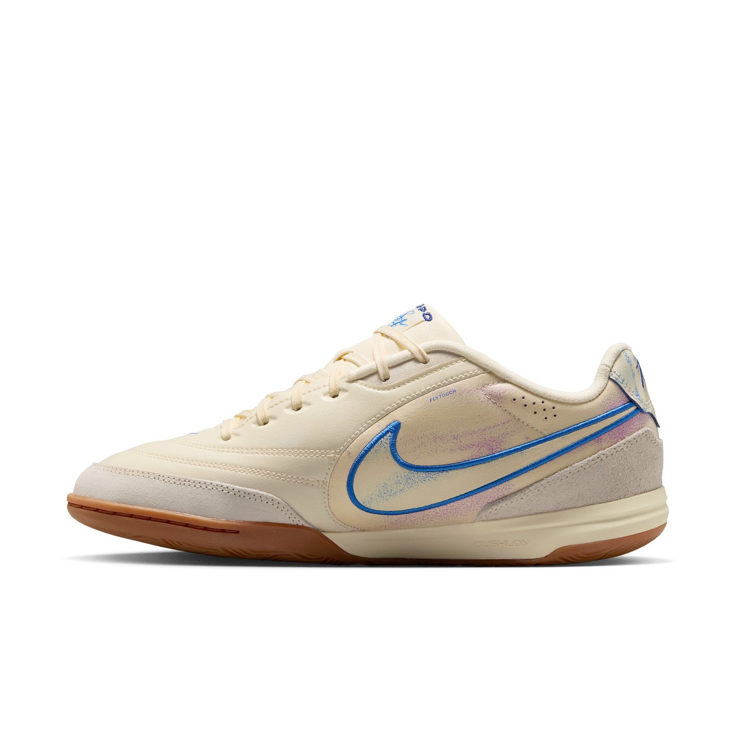 Nike Tiempo Streetgato PRM IC Indoor Soccer Shoe - Coconut Milk/Gum Medium Brown/Blue Crystal