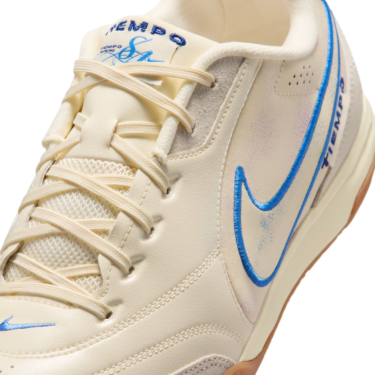 Nike Tiempo Streetgato PRM IC Indoor Soccer Shoe - Coconut Milk/Gum Medium Brown/Blue Crystal