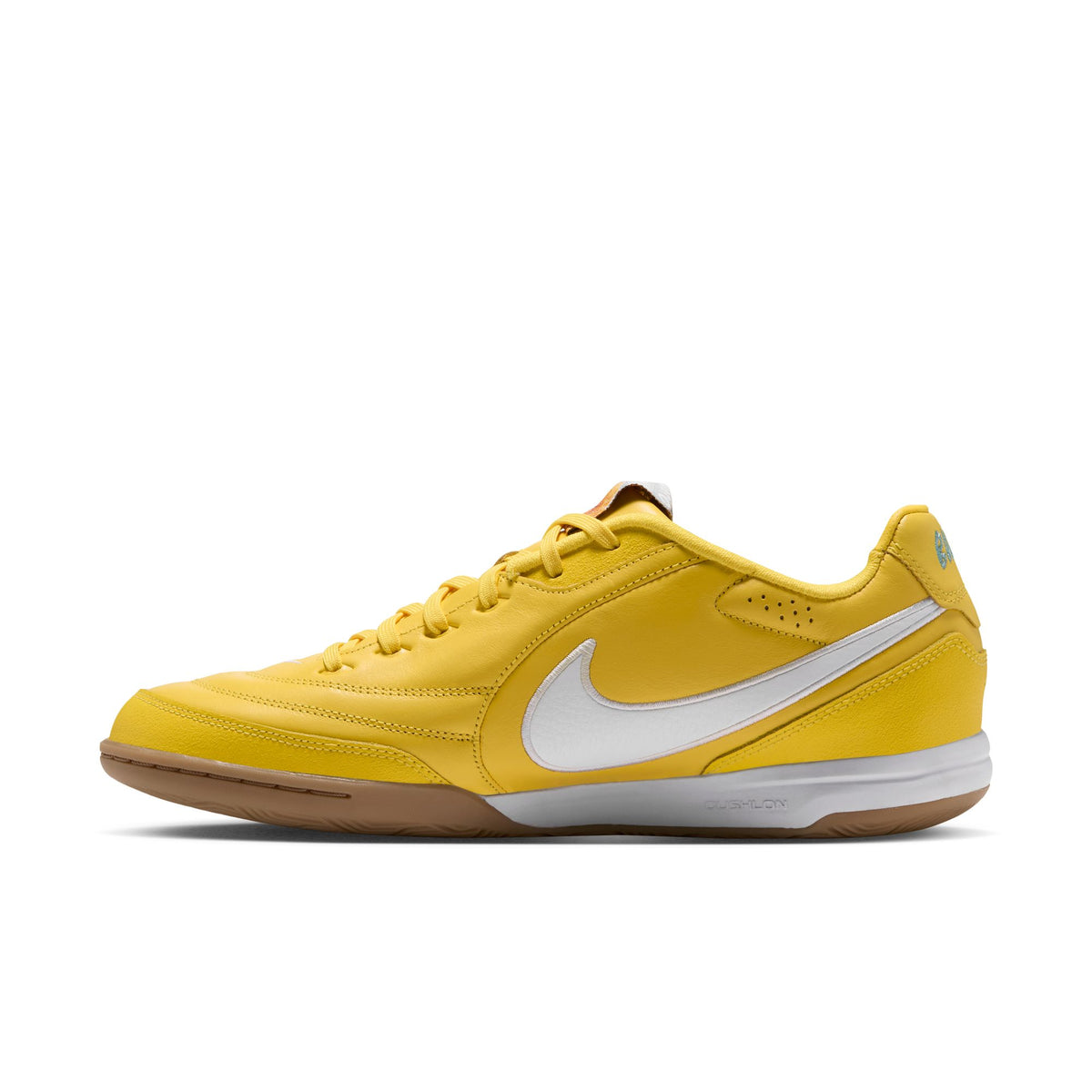Nike Tiempo Streetgato PRM "Joga Bonito" IN Indoor Soccer Shoe - Chrome Yellow/White/Gum Medium Brown
